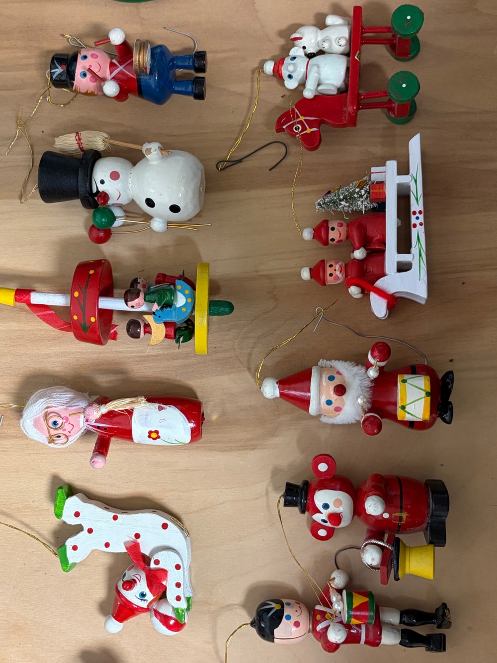14 Vintage Hand Painted Wooden Christmas Ornaments